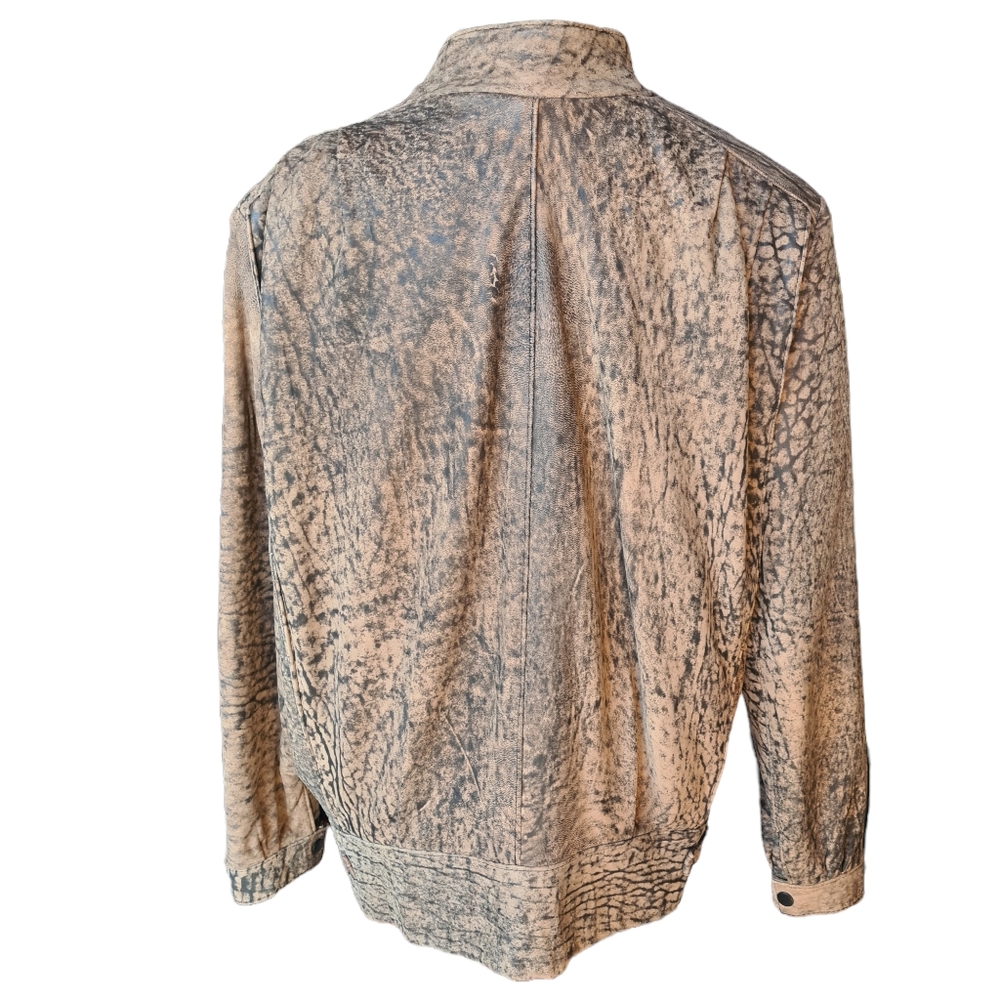 VINTAGE 80s Sujari 14 Real Leather Tan Black Patterned Jacket - Picture 2 of 13